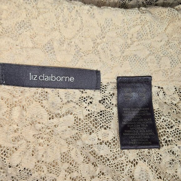 Liz Claiborne Beige Lace Button-Up Shirt Long Sleeve Womens Top Size S HS244 - Picture 3 of 7